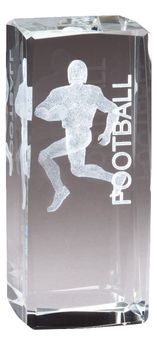 4.5" x 2" CRYSTAL AWARD FOOTBALL PLAYER LASER ENGRAVED INSIDE CRYSTAL