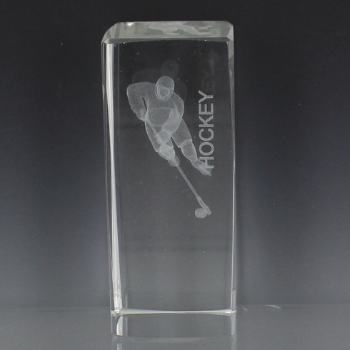 OPTICAL CRYSTAL AWARD HOCKEY FIGURE LASER ENGRAVED INSIDE CRYSTAL