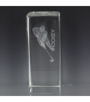 OPTICAL CRYSTAL AWARD HOCKEY FIGURE LASER ENGRAVED INSIDE CRYSTAL