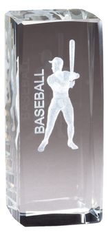 4.5" x 2" CRYSTAL AWARD MALE BASEBALL BATTER FIGURE LASER ENGRAVED INSIDE CRYSTAL
