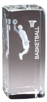 4 1/2" x 2" CRYSTAL AWARD MALE BASKETBALL FIGURE LASER ENGRAVED INSIDE CRYSTAL