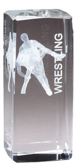 4 1/2" x 2" CRYSTAL AWARD MALE WRESTLER FIGURE LASER ENGRAVED INSIDE CRYSTAL