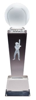 8 3/4" x 2 1/2" CRYSTAL FEMALE SOFTBALL TROPHY WITH LASER ENGRAVED FIGURE INSIDE CRYSTAL