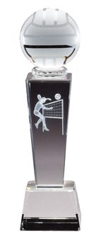 8 3/4" x 2 1/2" CRYSTAL FEMALE VOLLEYBALL TROPHY WITH LASER ENGRAVED FIGURE INSIDE CRYSTAL