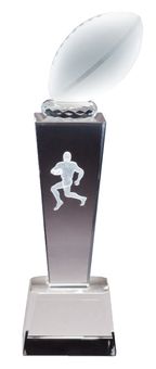 8 3/4" x 2 1/2" CRYSTAL FOOTBALL TROPHY WITH LASER ENGRAVED FIGURE INSIDE CRYSTAL