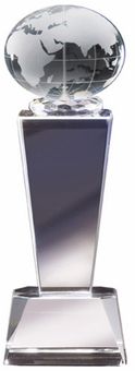 8 3/4" x 2 1/2" CRYSTAL GLOBE COLUMN TROPHY 