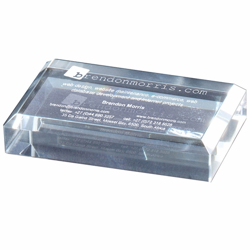 OPTICAL CRYSTAL RECTANGULAR PAPERWEIGHT WITH BEVELED EDGES