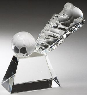 5 1/2" x 5" CRYSTAL SOCCER SHOE AND BALL ON CRYSTAL BASE