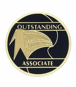 2-Inch in Diameter Round Etched-Enameled Metal Outstanding Associate Medallion Insert in Gold with Peel-and-Stick Back