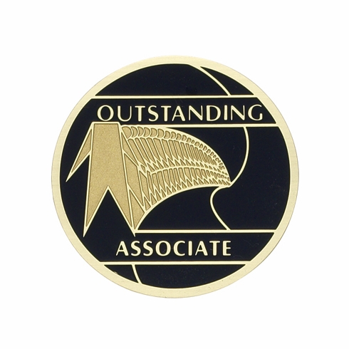 2-Inch in Diameter Round Etched-Enameled Metal Outstanding Associate Medallion Insert in Gold with Peel-and-Stick Back