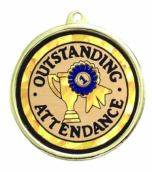 2-1/4 Inch in Diameter Round Outstanding Attendance Medal with Mylar Detailing and Customizable Back