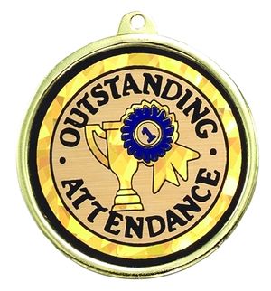 2-1/4 Inch in Diameter Round Outstanding Attendance Medal with Mylar Detailing and Customizable Back