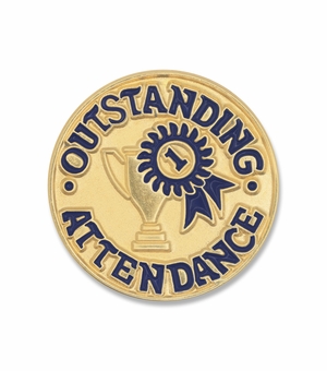 3/4 Inch in Diameter Die-Struck Enameled Gold Plated 'Outstanding Attendance' Pin