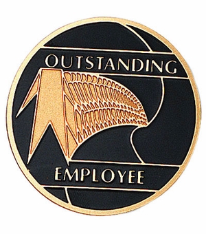2-Inch in Diameter Round Etched-Enameled Metal Outstanding Employee Medallion Insert in Gold with Peel-and-Stick Back
