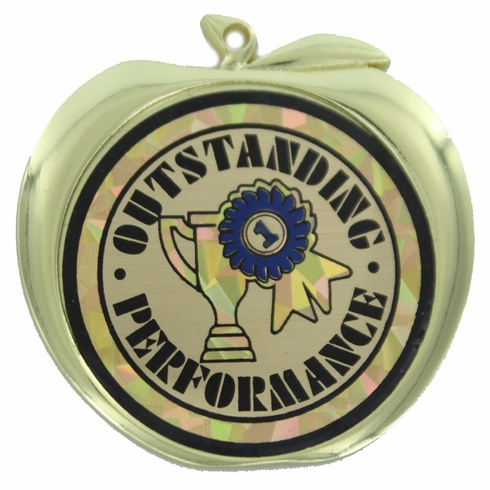 2-1/2 Inch Outstanding Performance Themed Apple Medal in Gold