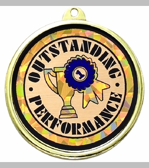 2-1/4 Inch in Diameter Round Outstanding Performance Medal with Mylar Detailing and Customizable Back