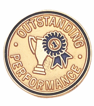 3/4 Inch in Diameter Die-Struck Enameled Gold Plated 'Outstanding Performance' Pin