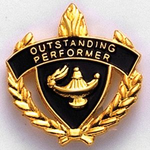 1 INCH WREATH WITH LAMP OF LEARNING OUTSTANDING PERFORMER LAPEL PIN