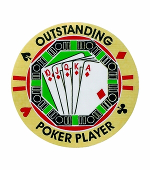 2-Inch in Diameter Round Etched-Enameled Metal Outstanding Poker Player Medallion Insert in Gold with Peel-and-Stick Back