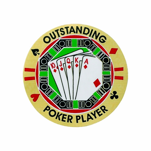 2-Inch in Diameter Round Etched-Enameled Metal Outstanding Poker Player Medallion Insert in Gold with Peel-and-Stick Back