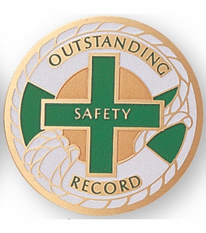2-Inch in Diameter Round Etched-Enameled Metal Outstanding Safety Record Medallion Insert in Gold with Peel-and-Stick Back