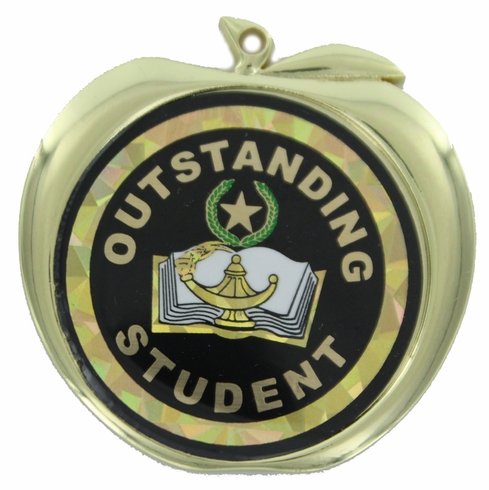 2-1/2 Inch Outstanding Student Themed Apple Medal in Gold