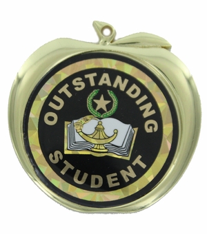 2-1/2 Inch Outstanding Student Themed Apple Medal in Gold