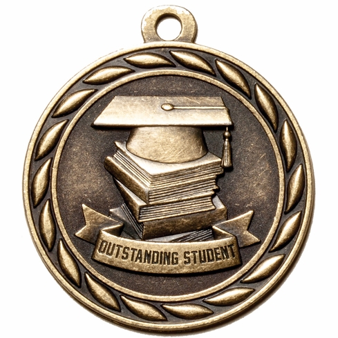 Metal 2-Inch in Diameter Round Outstanding Student Medal with Cutomizable Back in Antique Brass
