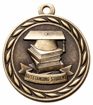 Metal 2-Inch in Diameter Round Outstanding Student Medal with Cutomizable Back in Antique Brass