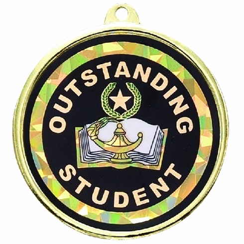 2-1/4 Inch in Diameter Round Outstanding Student Medal with Mylar Detailing and Customizable Back