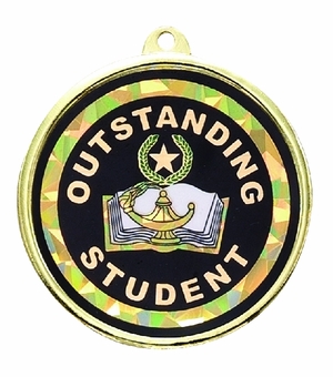 2-1/4 Inch in Diameter Round Outstanding Student Medal with Mylar Detailing and Customizable Back