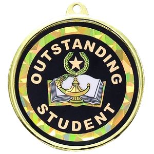 2-1/4 Inch in Diameter Round Outstanding Student Medal with Mylar Detailing and Customizable Back