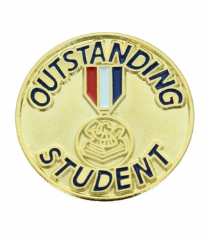 3/4 Inch in Diameter Die-Struck Enameled Gold Plated 'Outstanding Student' Pin