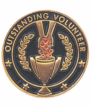 3/4 Inch in Diameter Die-Struck Enameled Gold Plated 'Outstanding Volunteer' Pin