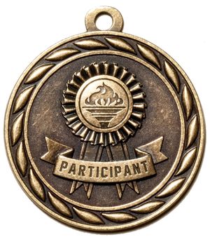 Metal 2-Inch in Diameter Round Participant Medal with Cutomizable Back in Antique Brass
