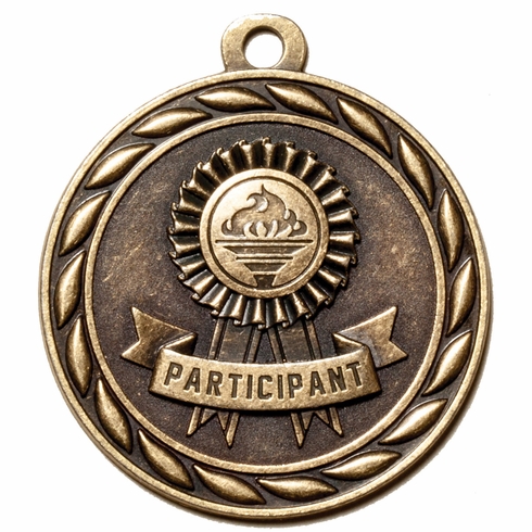 Metal 2-Inch in Diameter Round Participant Medal with Cutomizable Back in Antique Brass