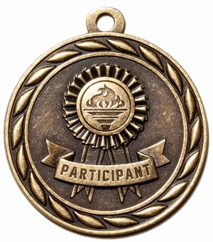 Metal 2-Inch in Diameter Round Participant Medal with Cutomizable Back in Antique Brass