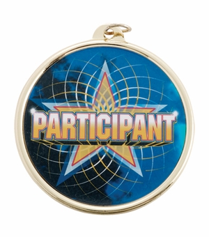 2-1/4 Inch in Diameter Round Gold and Mylar Participation Medal with Customizable Back