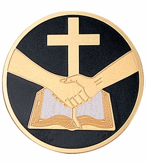 2-Inch in Diameter Round Etched-Enameled Metal 'Partners in Faith' Medallion Insert in Gold with Peel-and-Stick Back