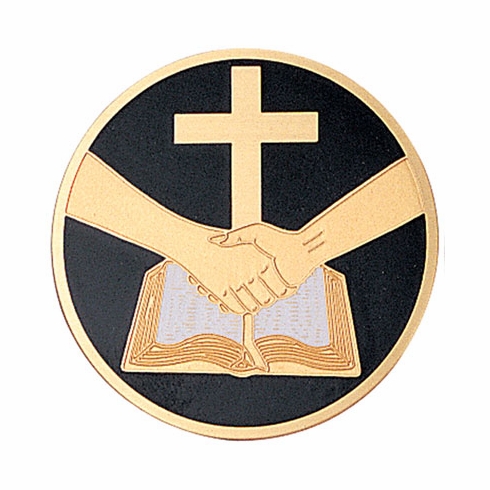 2-Inch in Diameter Round Etched-Enameled Metal 'Partners in Faith' Medallion Insert in Gold with Peel-and-Stick Back