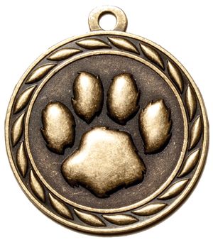 Metal 2-Inch in Diameter Round Paw Print Medal with Cutomizable Back in Multiple Colors