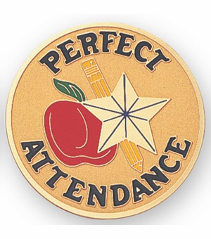2-Inch in Diameter Round Etched-Enameled Metal Perfect Attendance Medallion Insert in Gold with Peel-and-Stick Back