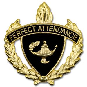 1 INCH WREATH WITH LAMP OF LEARNING PERFECT ATTENDANCE LAPEL PIN