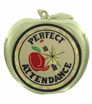 2-1/2 Inch Perfect Attendance Themed Apple Medal in Gold