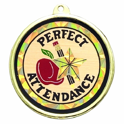 2-1/4 Inch in Diameter Round Perfect Attendance Medal with Mylar Detailing and Customizable Back
