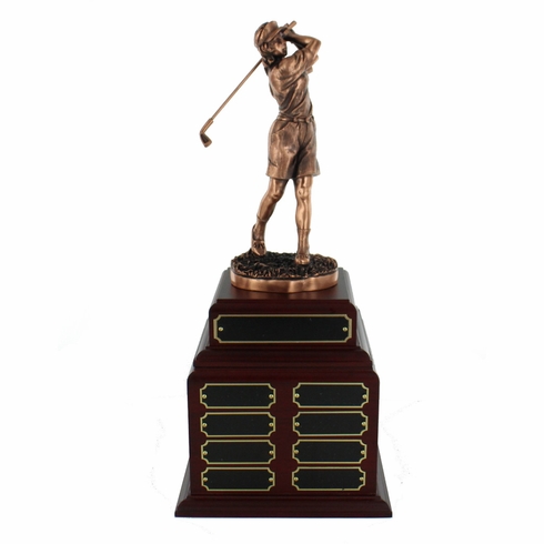 PERPETUAL FEMALE GOLF TROPHY DOUBLE ROSEWOOD BASE