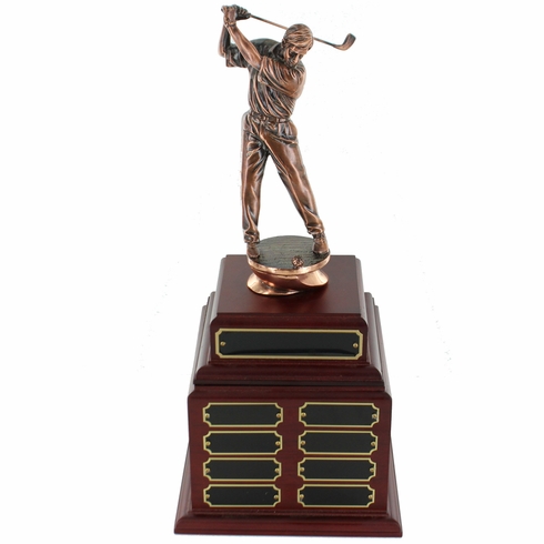 PERPETUAL MALE GOLF TROPHY DOUBLE ROSEWOOD BASE, 16 NAME PLATES