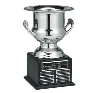 PERPETUAL SILVER WINE COOLER TROPHY ON BLACK BASE WITH 30 MULTIPLE PLATES
