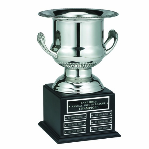 PERPETUAL SILVER WINE COOLER TROPHY ON BLACK BASE WITH 30 MULTIPLE PLATES