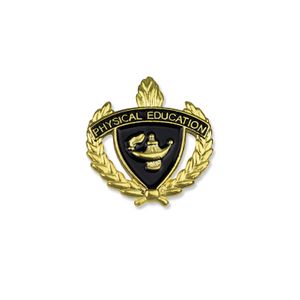 1 INCH WREATH WITH LAMP OF LEARNING PHYSICAL EDUCATION LAPEL PIN